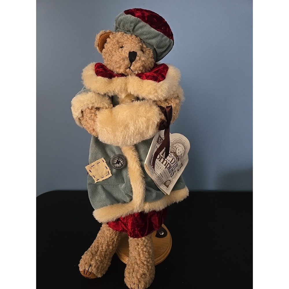 Vintage Teddy Tompkins‎ Penny Bear with Stand  Christmas- Enesco